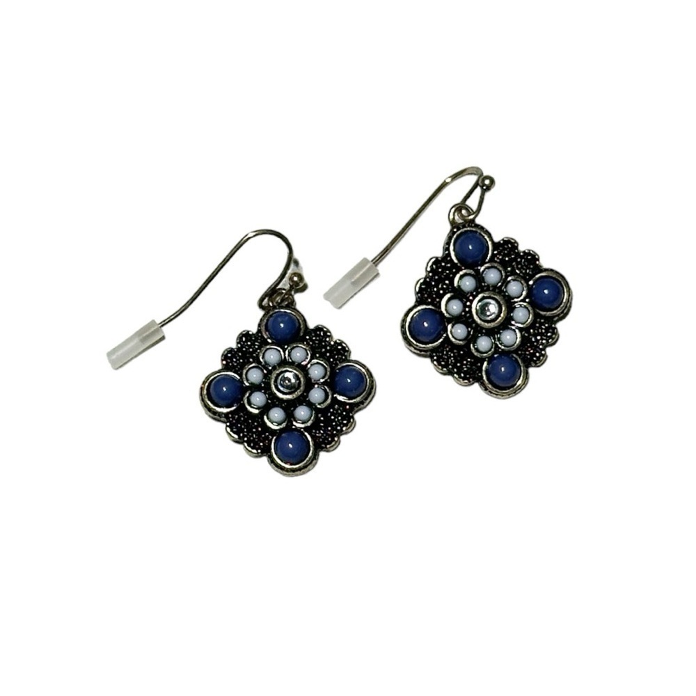 🌸Vintage Inspired BOHO Blue/White Diamond shape Drop Dangle Earrings